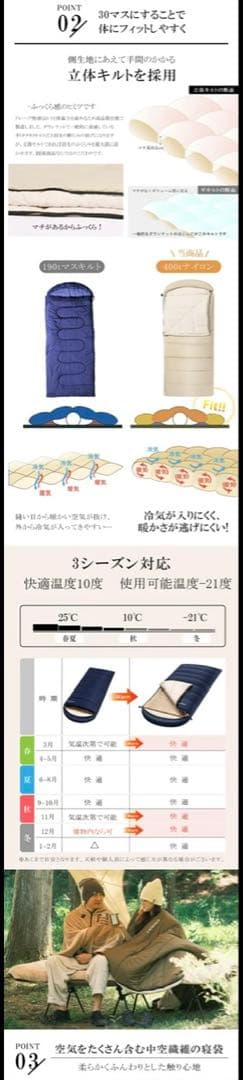 Camdoor 寝袋 シュラフ オールシーズン対応