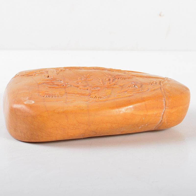 中国　玉石彫刻　山水人物刻　置物　時代箱付　M　R5736