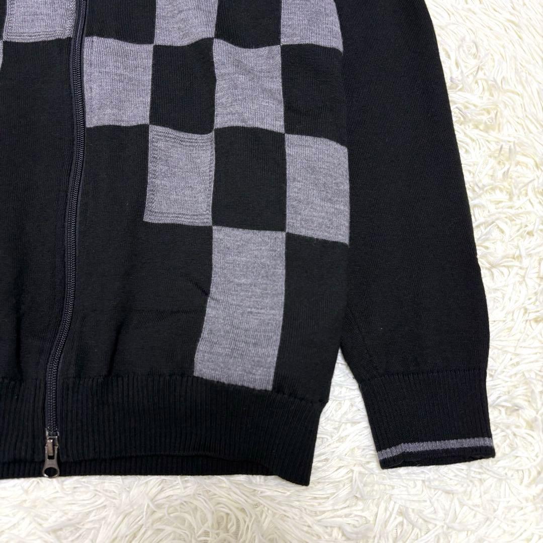 Munsingwear フルジップ ニット ダブルジップ ロゴ刺繍 チェック L