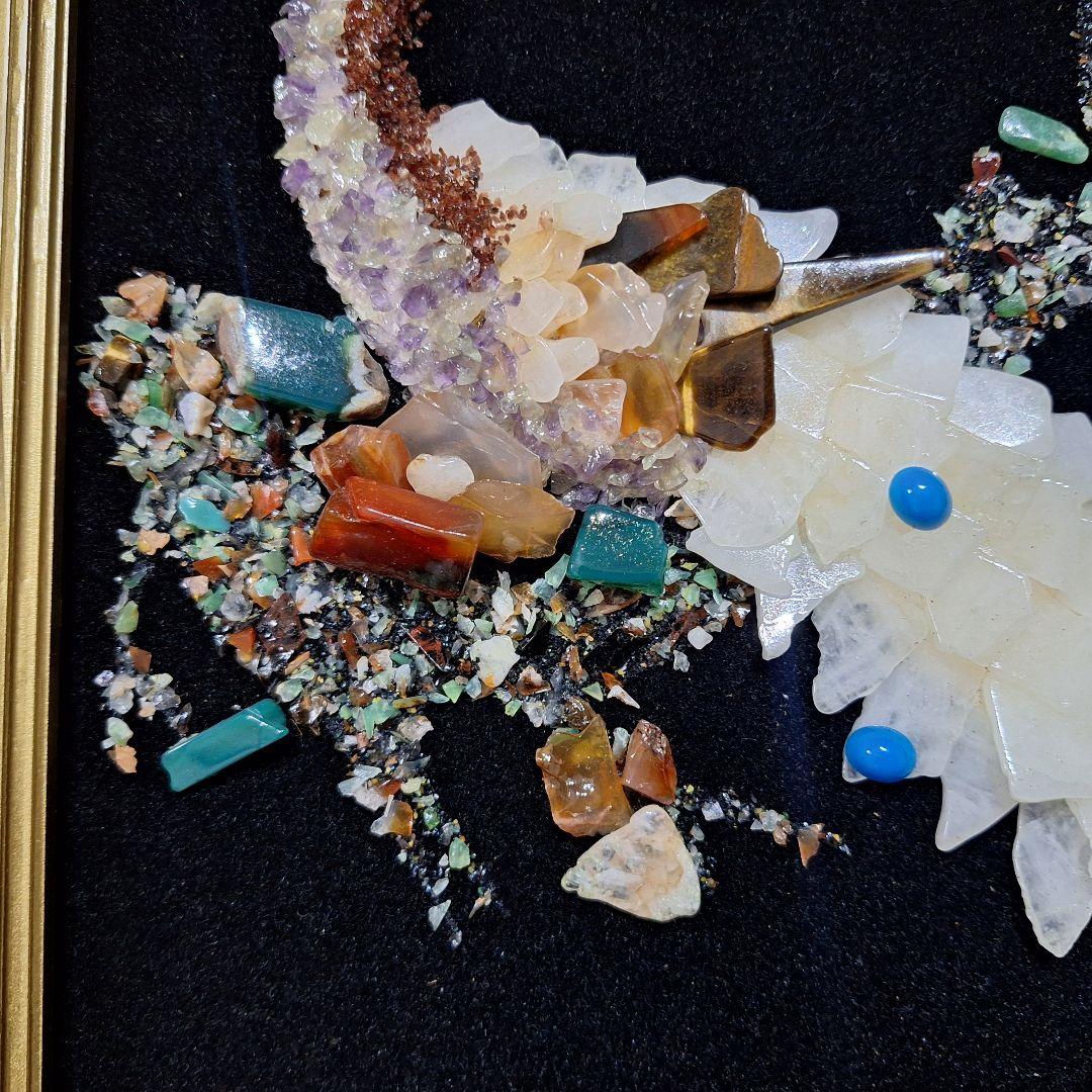 天然石モザイク 鳥 額装 宝石画 インテリアアート