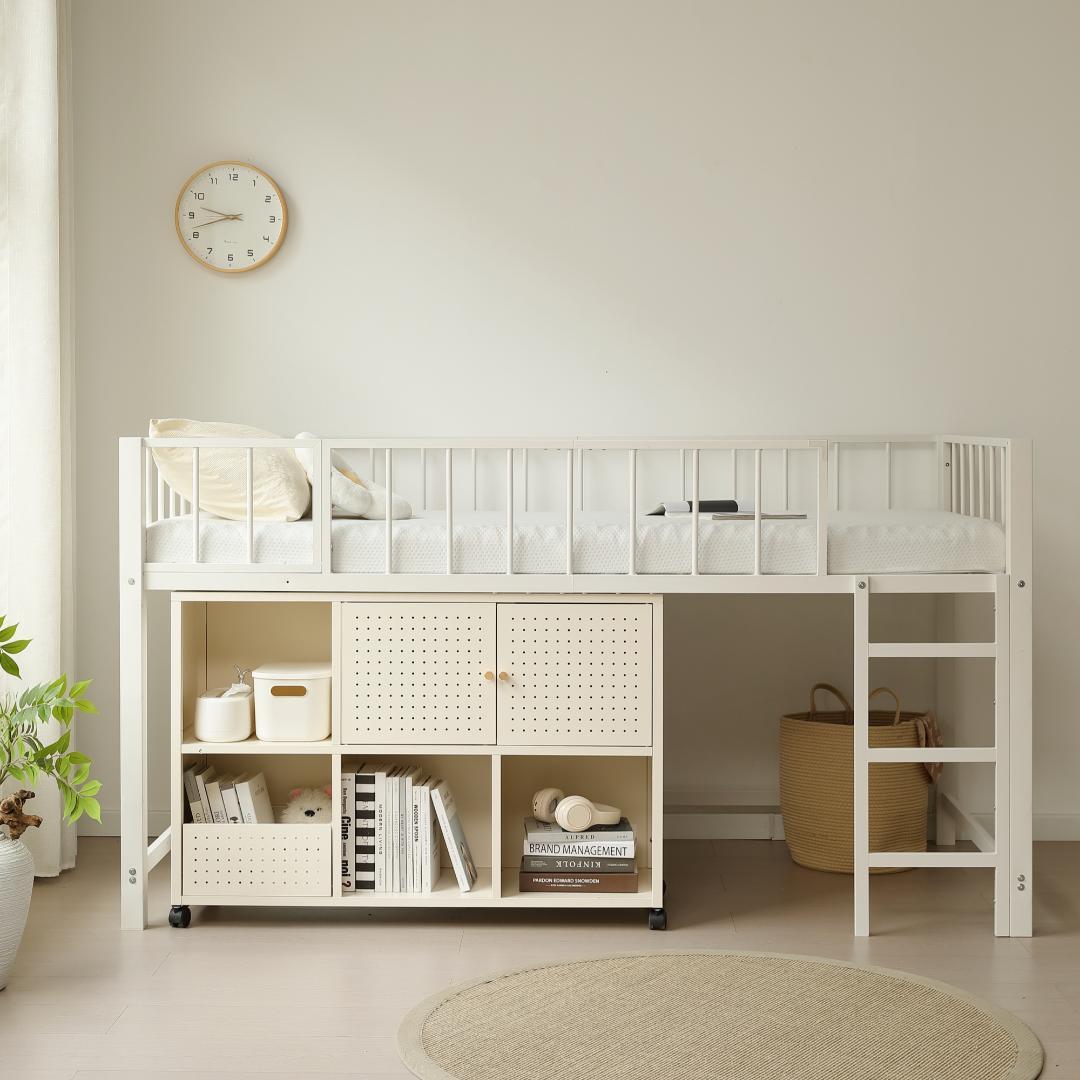 赤字価格！ 高110ロフトベッド子供ベッド シングル下収納 省スペースWHITE