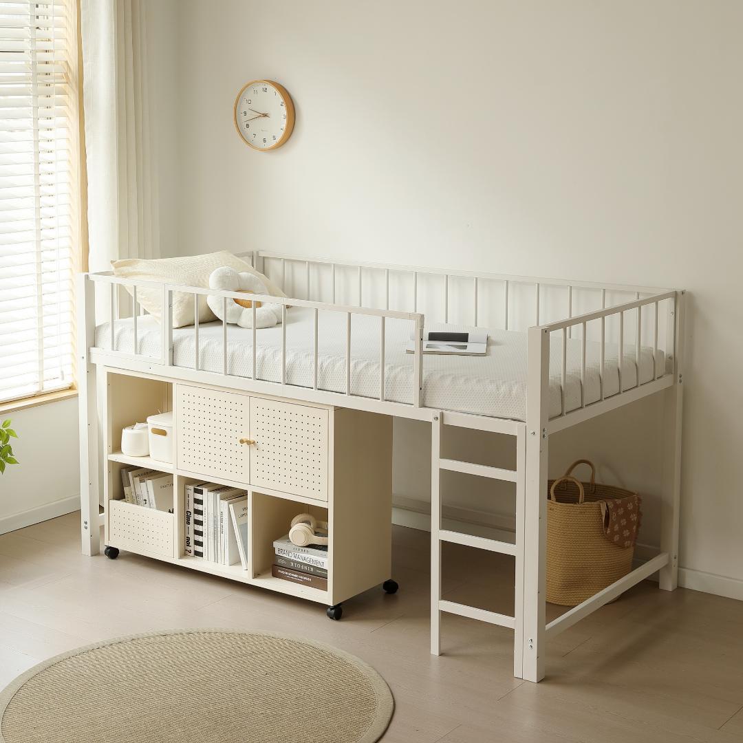 赤字価格！ 高110ロフトベッド子供ベッド シングル下収納 省スペースWHITE