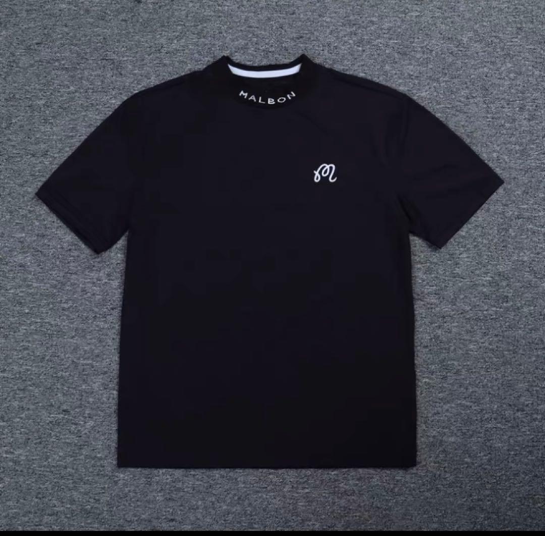 M マルボンゴルフ MALBON GOLF シャツ　モックネック　黒　即日