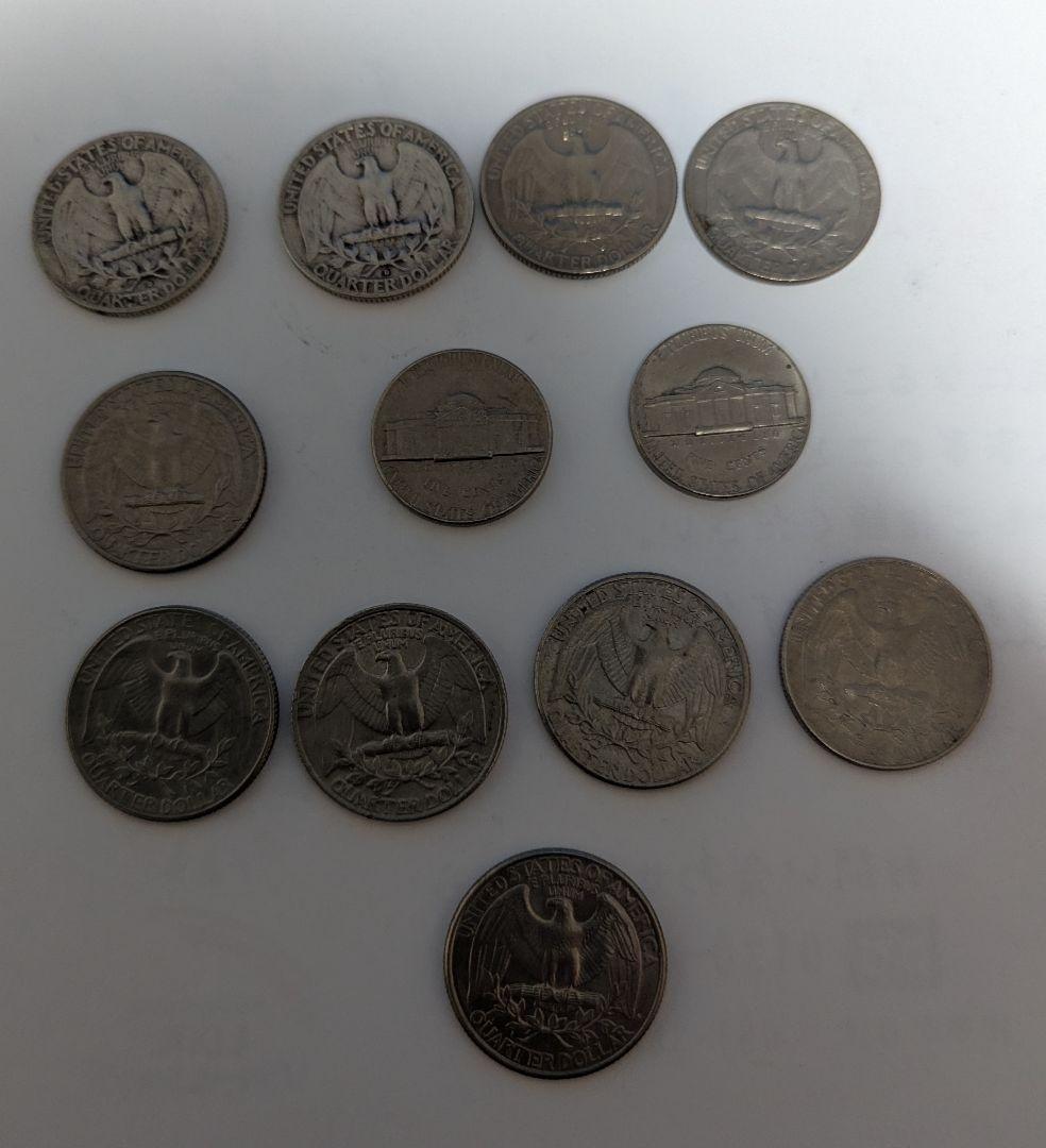 クォーター銀貨と白銅貨 計10枚と5セント2枚 合計12枚セット