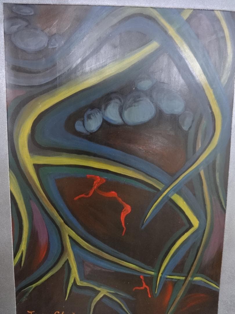不*鳥様 岡本太郎 抽象画 万博 肉筆油彩 紙本著色 額装 洋画 ot62v