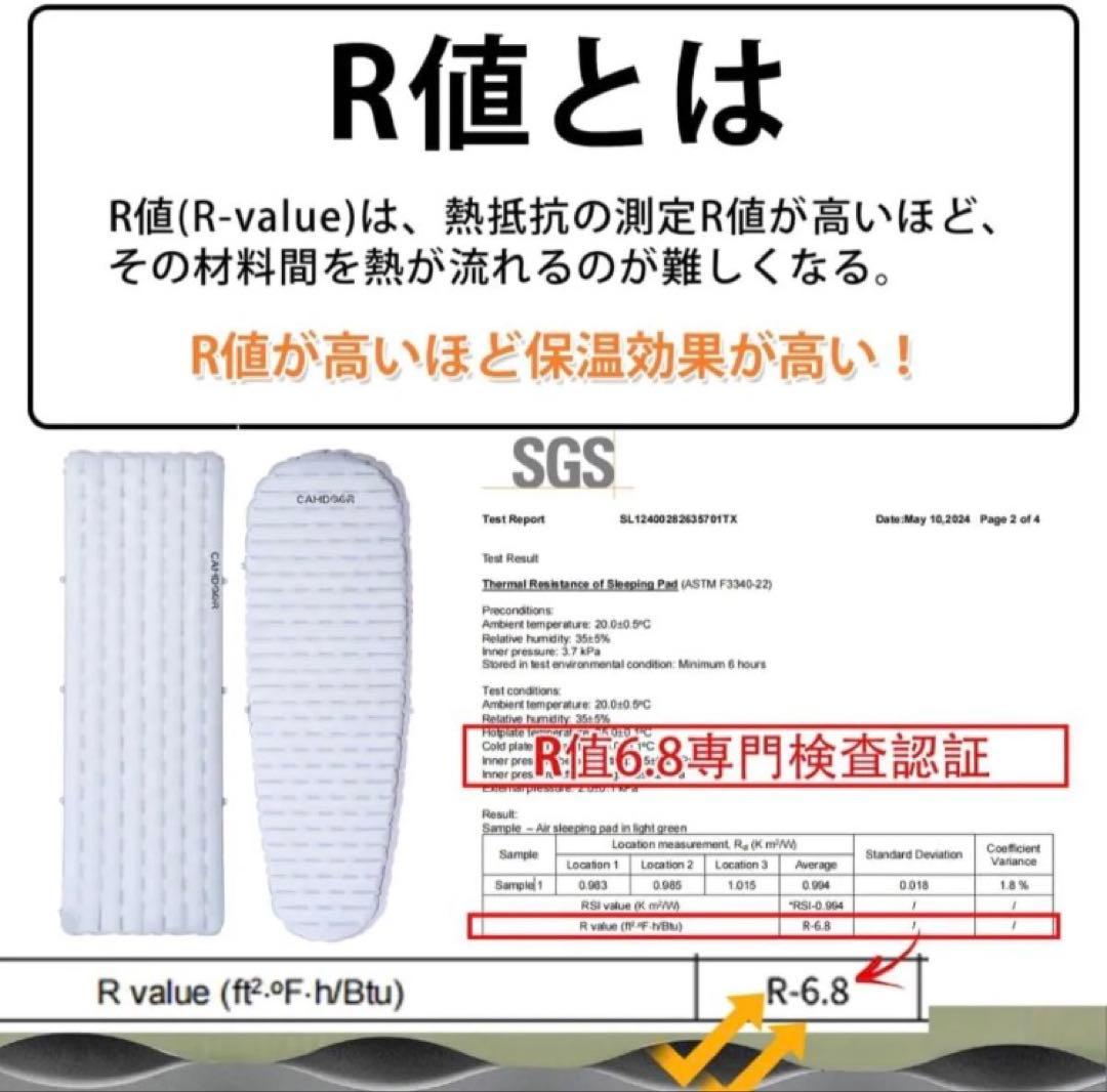 CAMDOOR 高R値6.8 エアーマット 厚手7cm 超軽量