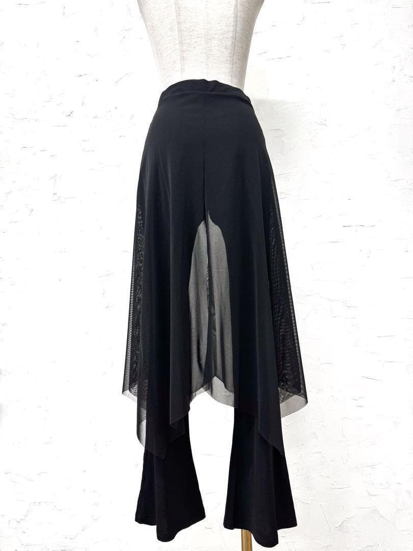【シンプル】新品オーバーメッシュデザインブーツカットパンツ 黒m135