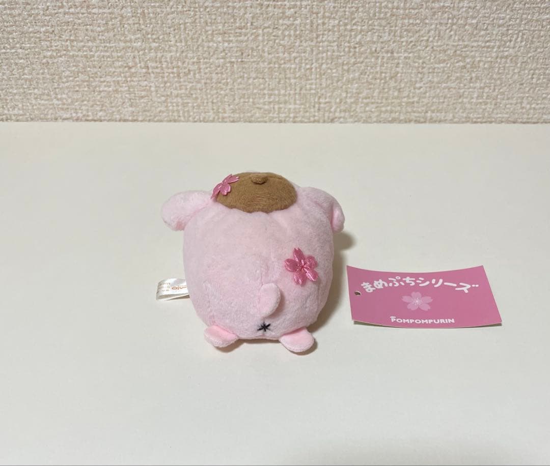 ポムポムプリン ピンク色 ぬいぐるみ 桜付き まめぷちシリーズ
