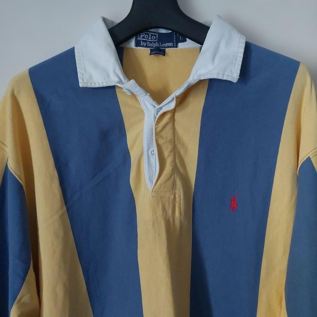 90s Polo by Ralph Lauren ストライプ ラガーシャツ 紺黄