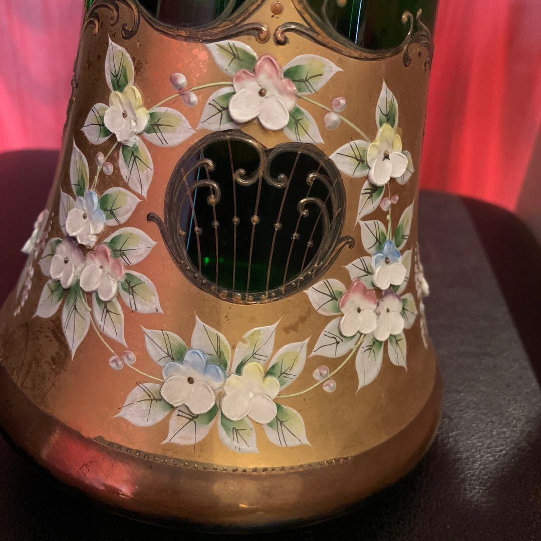 Bohemia ボヘミアングラス フラワーベース　花瓶　ロングタイプ　グリーン