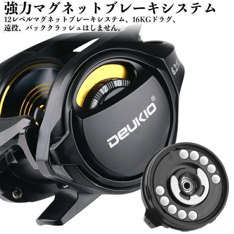 YU179X右 カーボンボデイ 深溝 ベイトリール ド16kg ブレーキ12階段