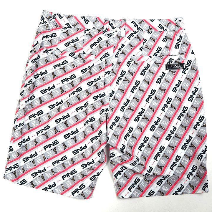 新品ピン ゴルフ 総柄ロゴ ストレッチ ハーフパンツ ショートパンツ ピンク L