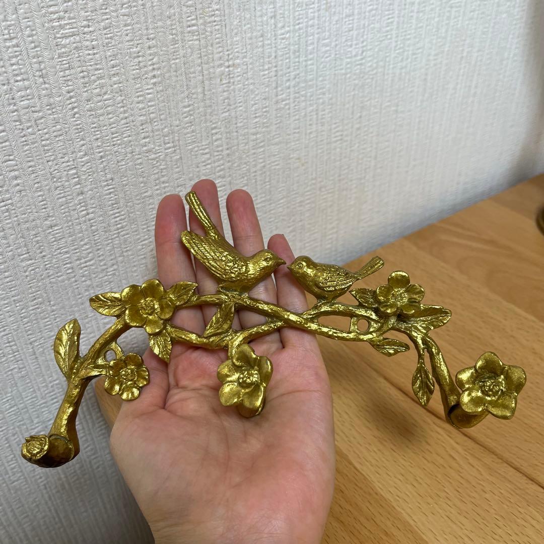 鳥と花のデザイン ゴールドウォールフック