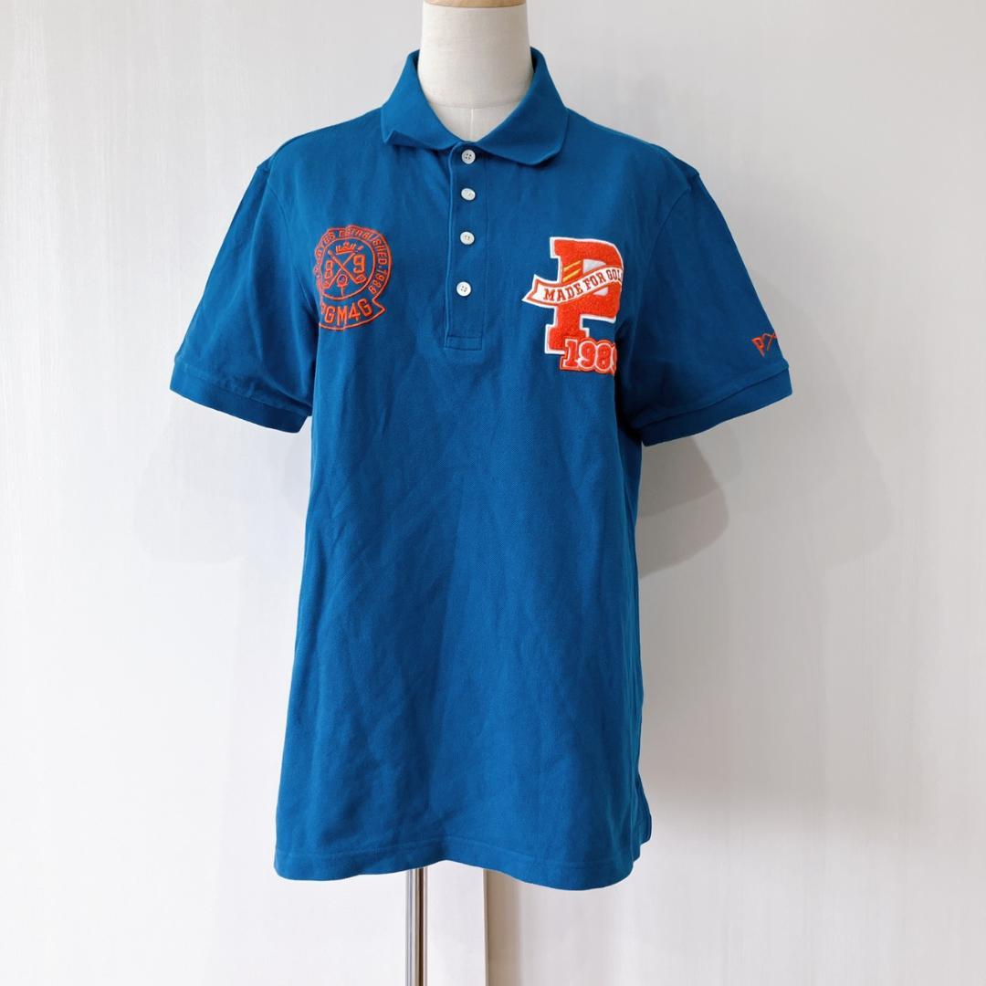 【美品】　パーリーゲイツ　カノココットン半袖ポロシャツブルーメンズ日本製