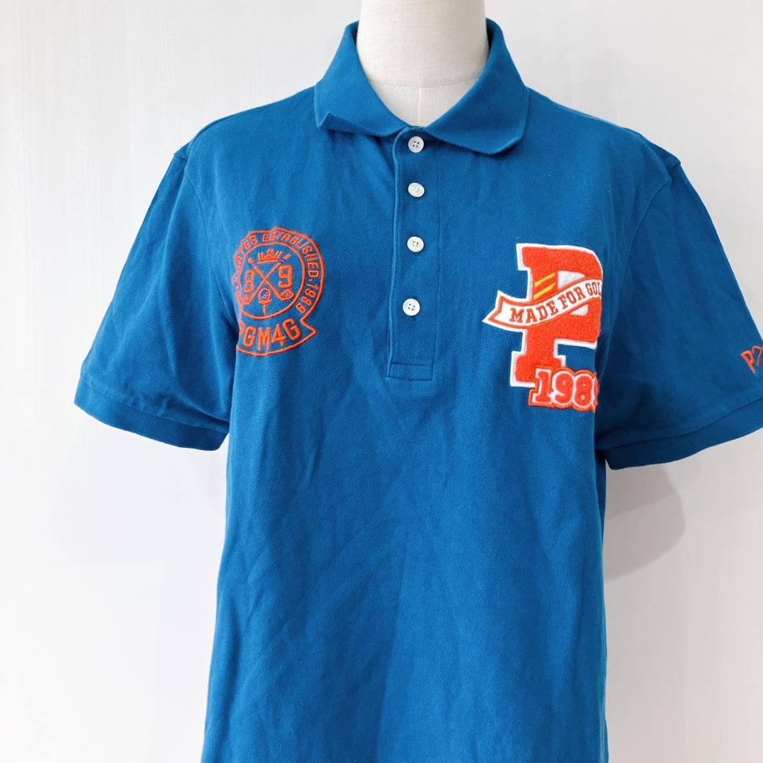 【美品】　パーリーゲイツ　カノココットン半袖ポロシャツブルーメンズ日本製
