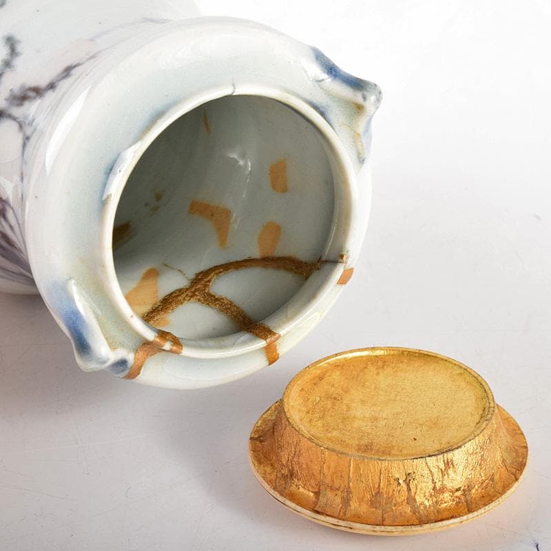 茶道具　唐津焼　絵唐津　山水人物文　甘手　茶入　時代箱付　M　R4981