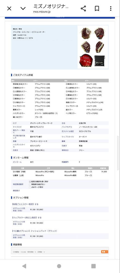 ミズノプロ軟式オーダーグラブ左投げ用AXIモデル