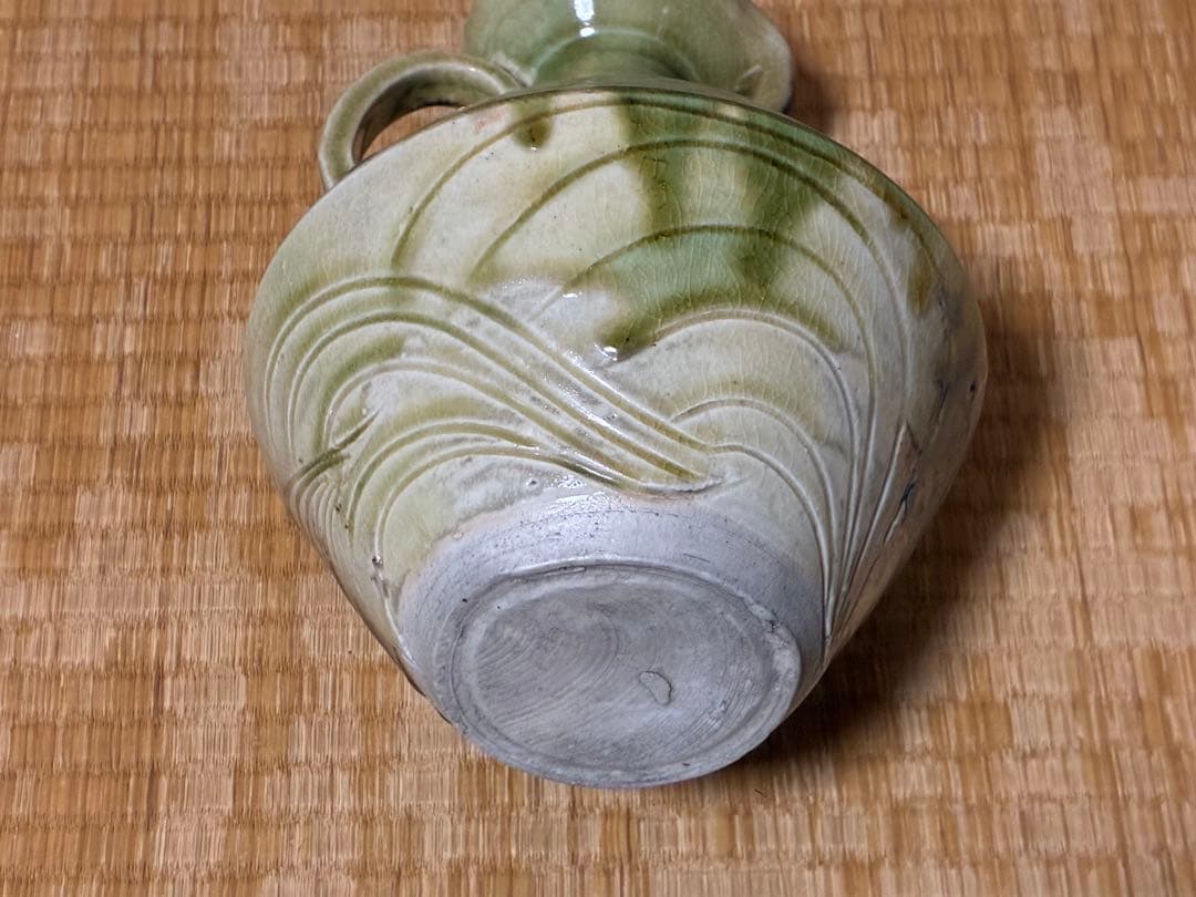 古陶器 魚紋 緑黄釉 陶器 水差し ピッチャー 水注