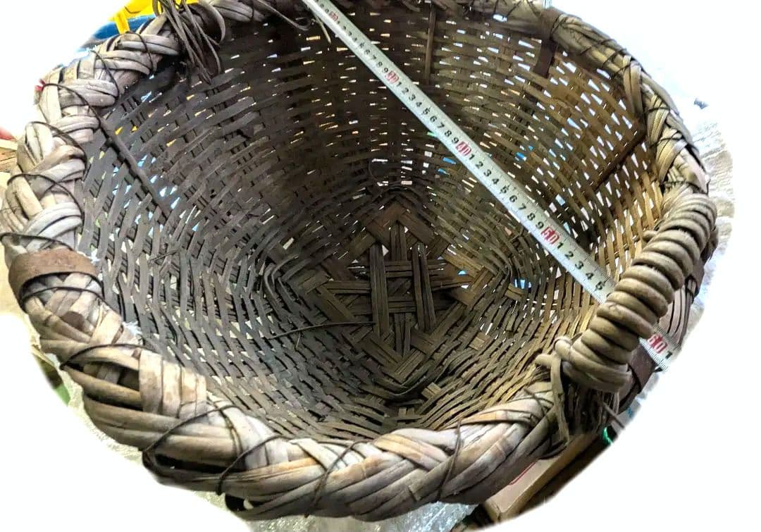 天然素材のハンドル付きバスケット昭和レトロ？大正？わらじ3足付
