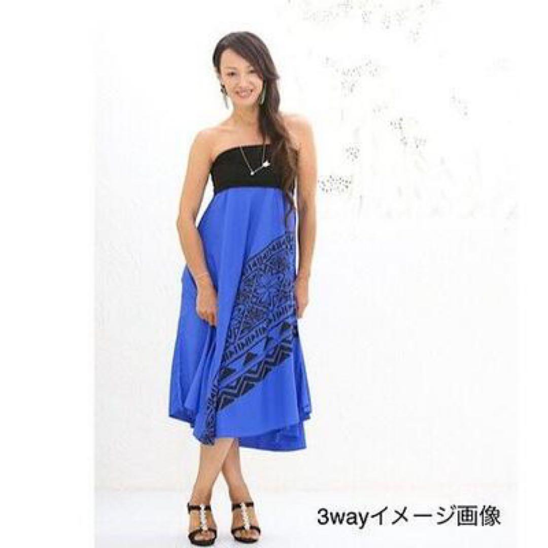 ハワイアン 3way ワンピース フラダンス ハワイアンドレス ティアレ タパ②