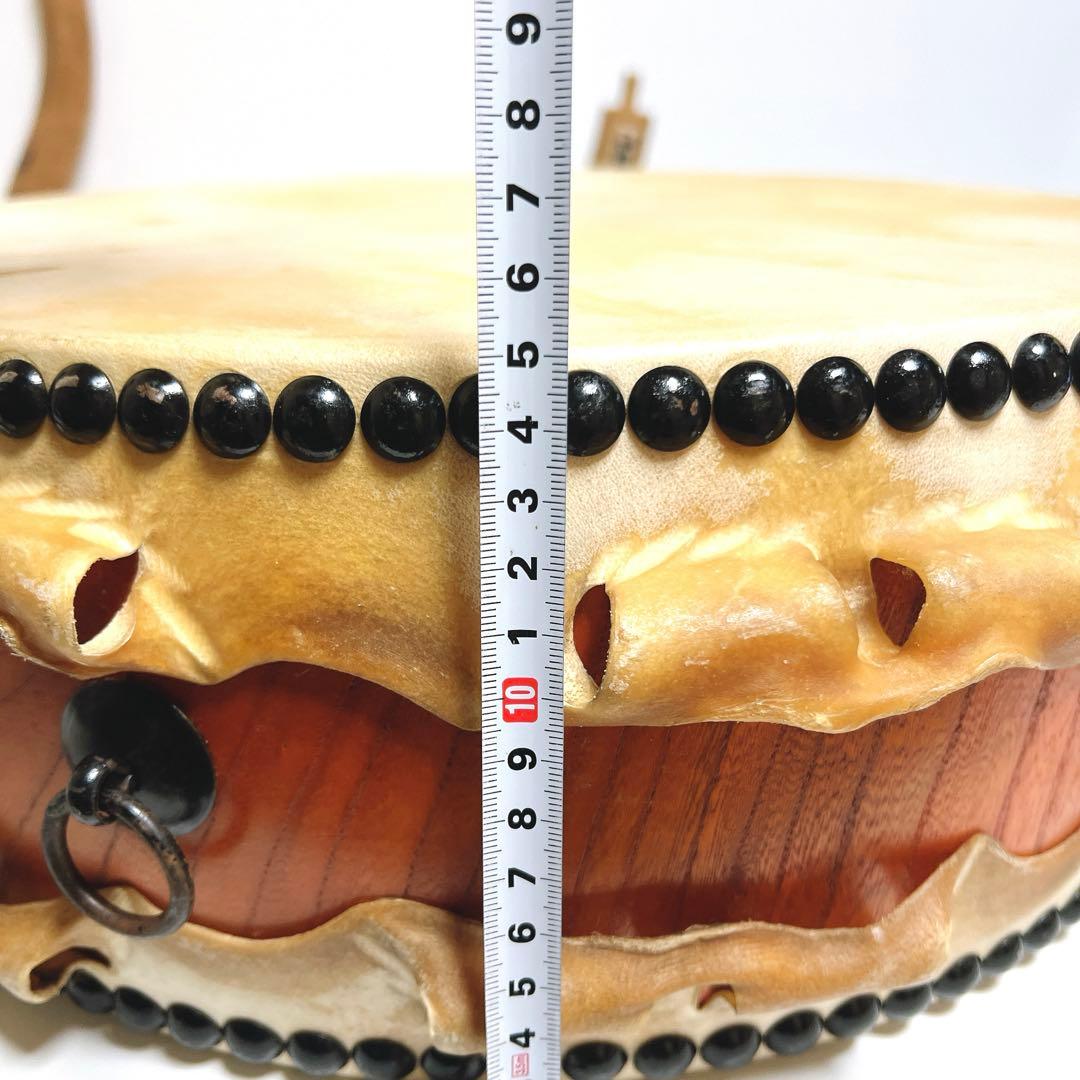【美品】　岡田屋布施 台座　平太鼓 40cm×15cm バチ付き　和太鼓　打楽器