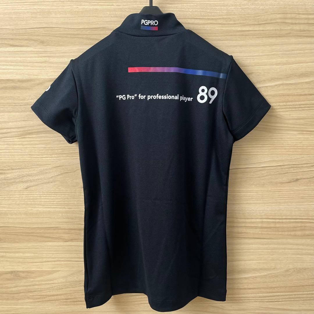 新品★パーリーゲイツ モックネックシャツ 半袖ハイネック 濃紺×白ロゴ ０