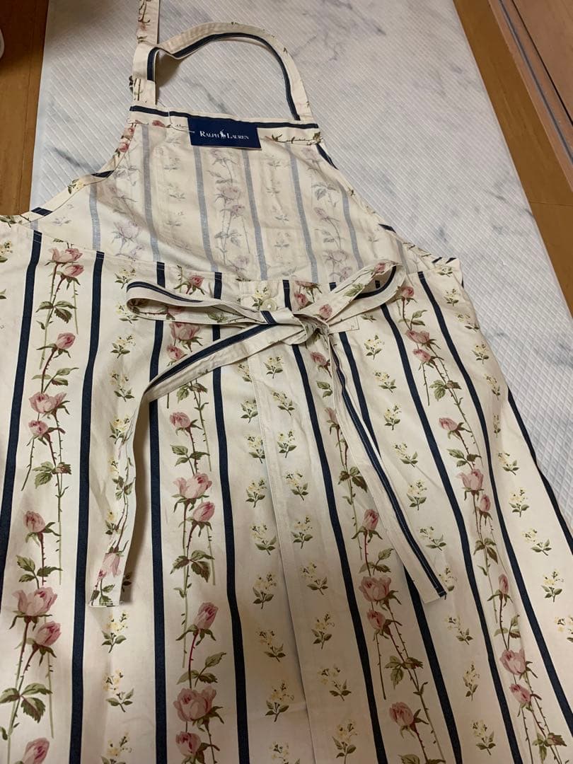 ラルフローレンストライプ花柄エプロン タグ無し