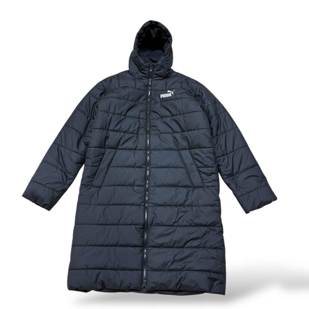 極美品 PUMA 撥水防寒 パデッドロングコート 黒 M 羽織 CELL ロゴ