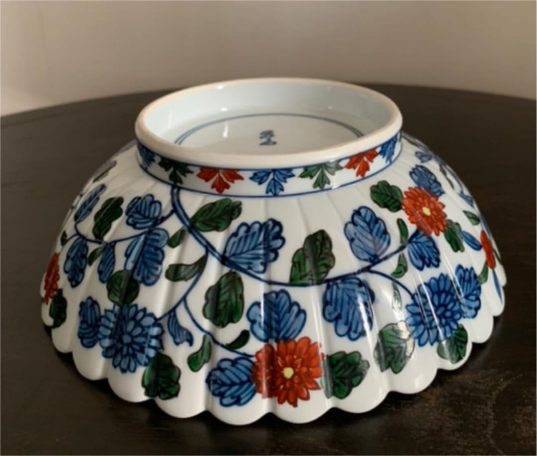 是米木窯 萬暦風花鳥図 源右衛門 手造り 菊 菓子鉢