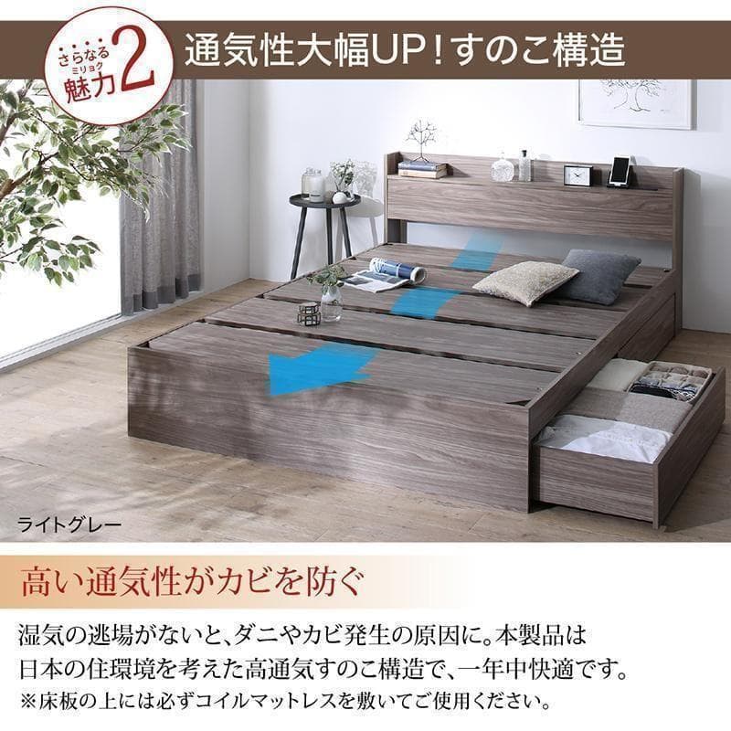 新品 送料込 セミダブルベッド 収納 棚 2口コンセント マットレス付 ab