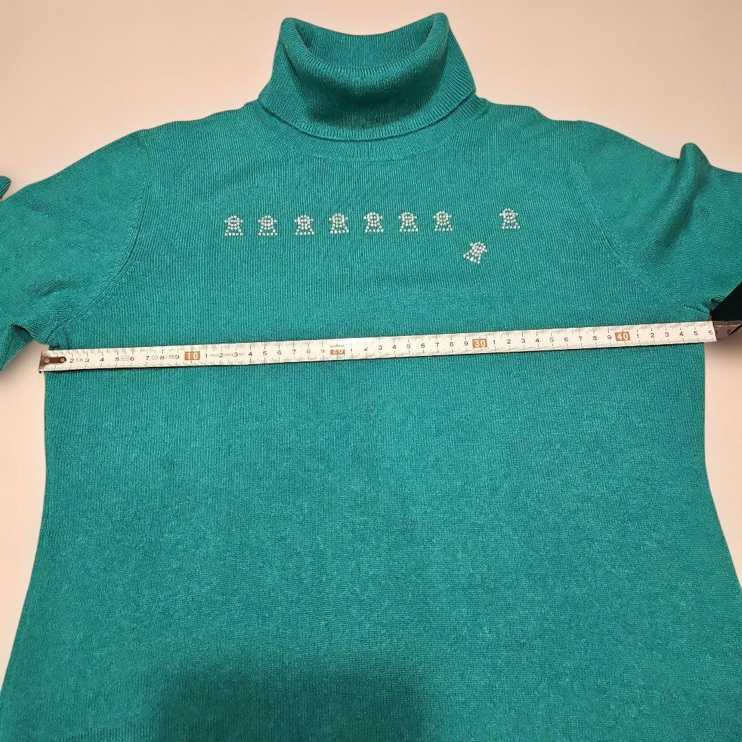 【ピッコーネ】美品カシミア100%セーター 薄手 ハイネック ゴルフ グリーン