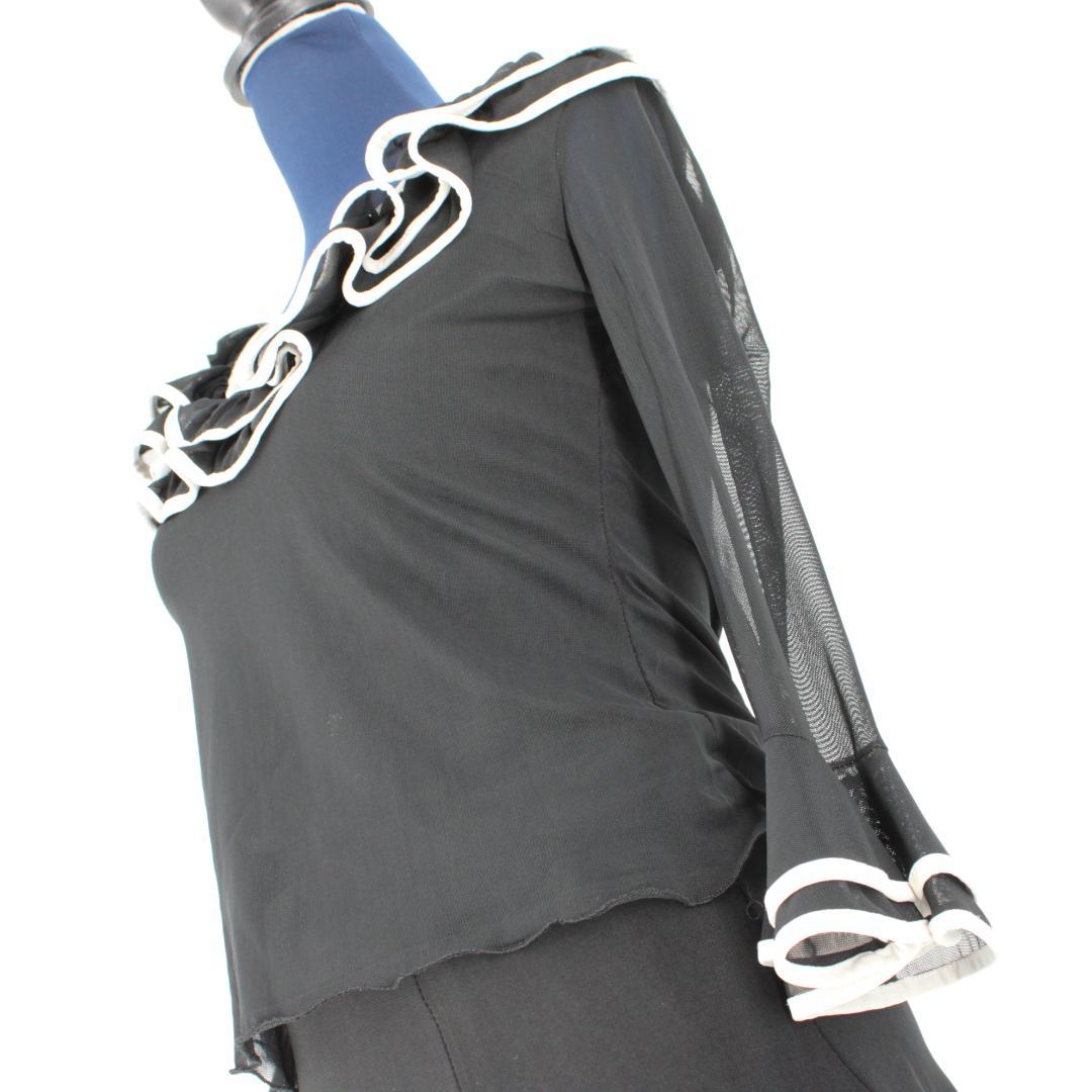 【美品 社交ダンス衣装】上下セット トップス スカート 黒 白 ホワイト