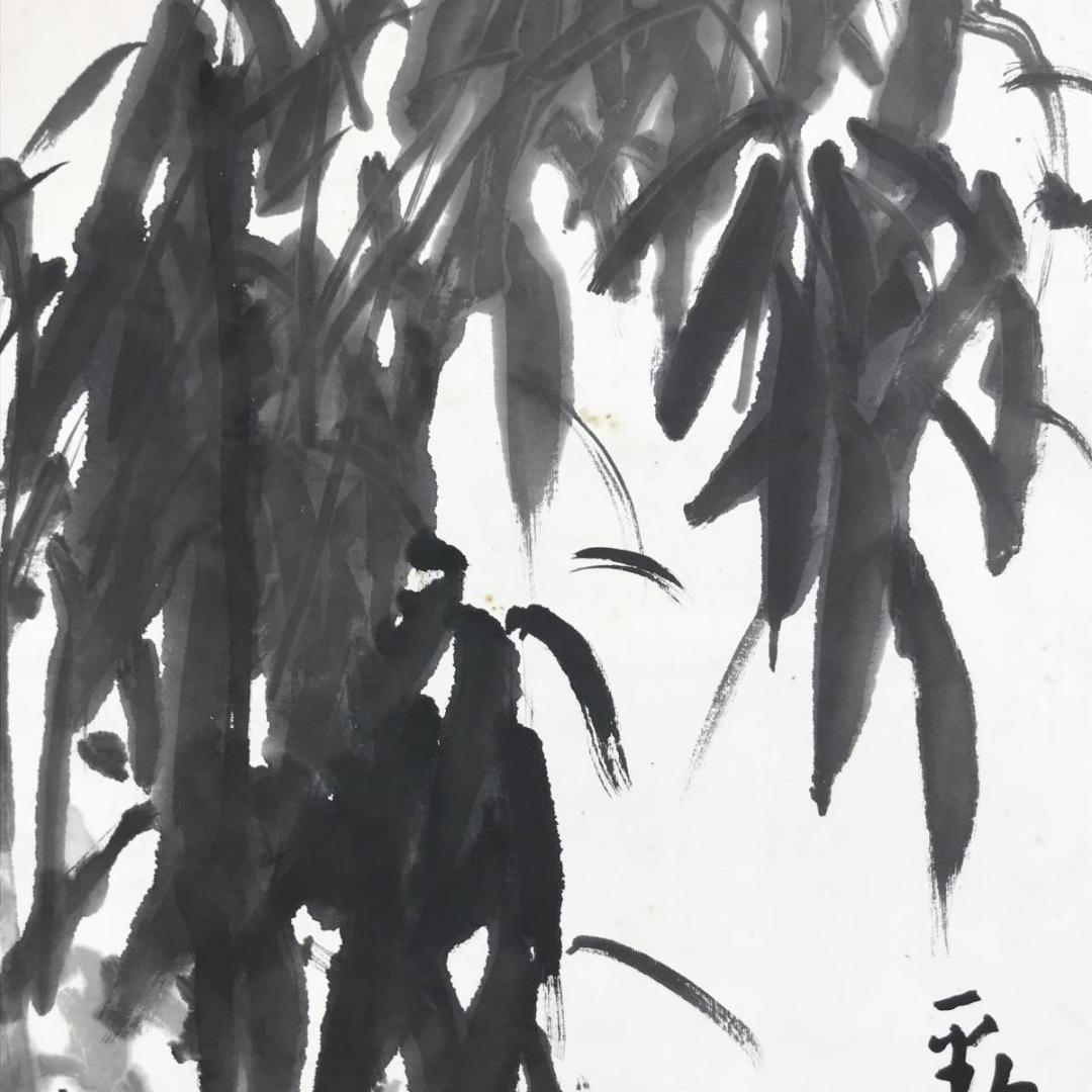 【真作】笹井二洲/竹画賛/竹図/掛軸/名家伝来/AD-679