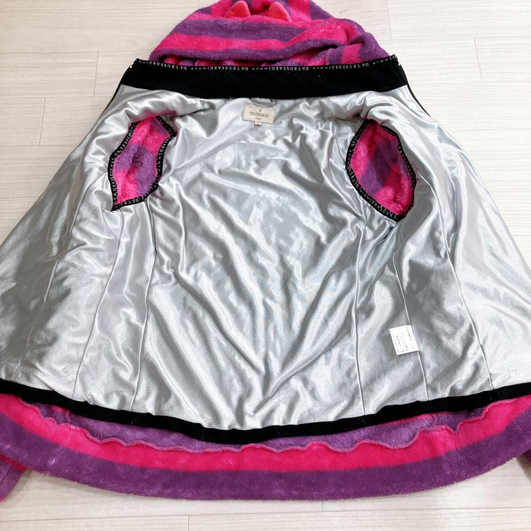 【美品】　トラサルディゴルフ　チェシャ猫ボアジップアップフーデッドパーカー