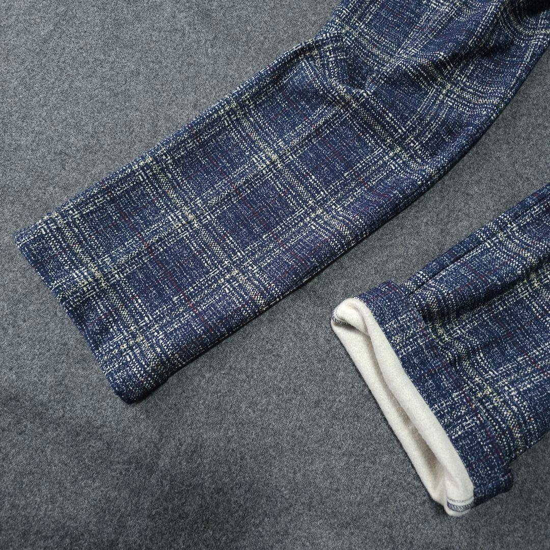 美品 アンパスィ ストレッチゴルフパンツ 刻印ロゴ チェック柄 W85 LL 紺