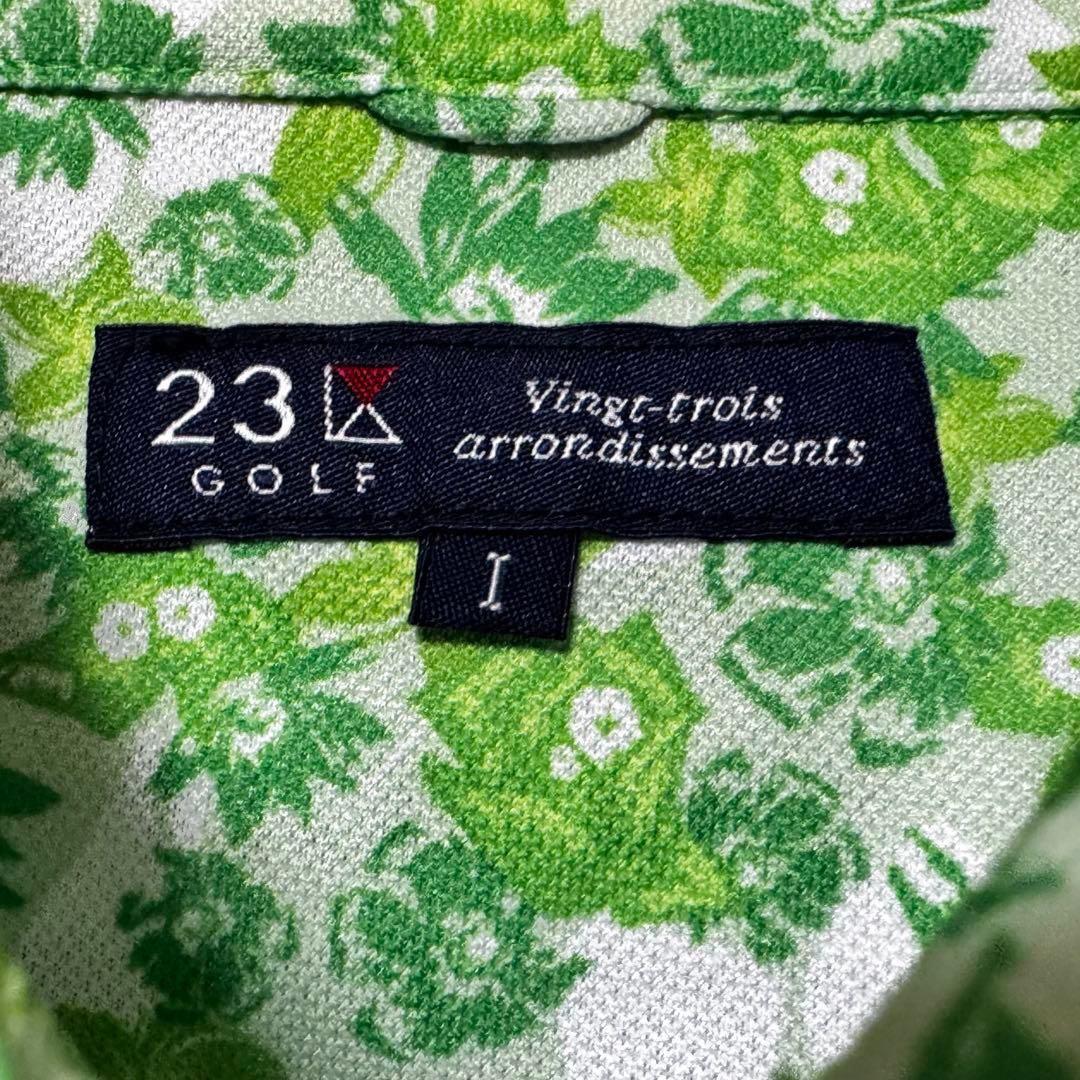 23区GOLF ニジュウサンクゴルフ 総柄 半袖 ポロシャツ グリーン S