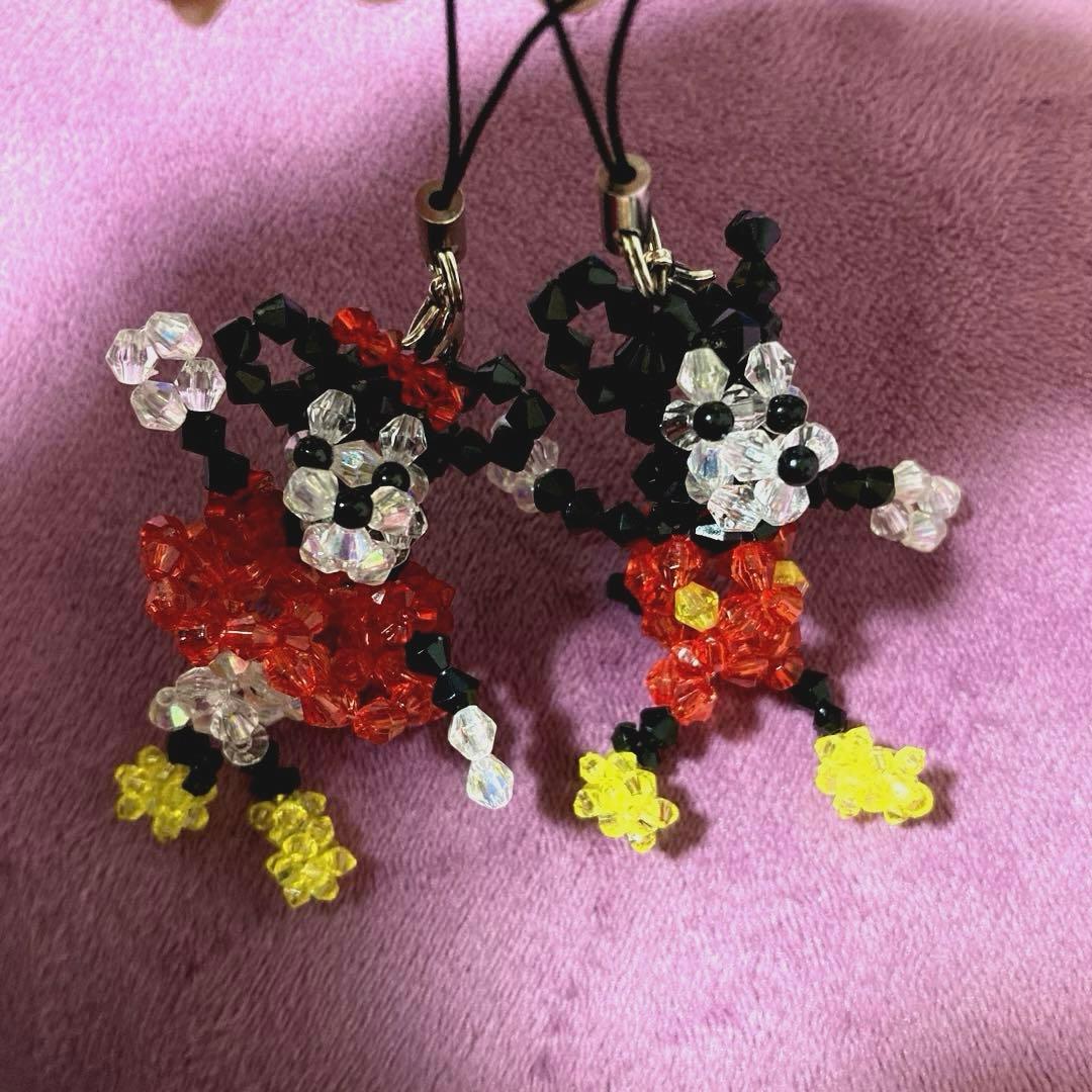 （未使用品）ミッキー ミニー ビーズ ストラップ 2個セット